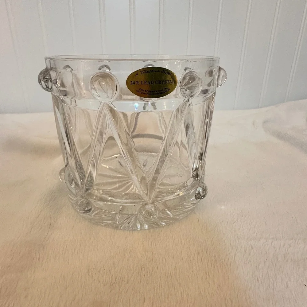 Teleflora Crystal Drum Vase Home Decor Clear Excellent Bohemian Lead Crystal Vtg